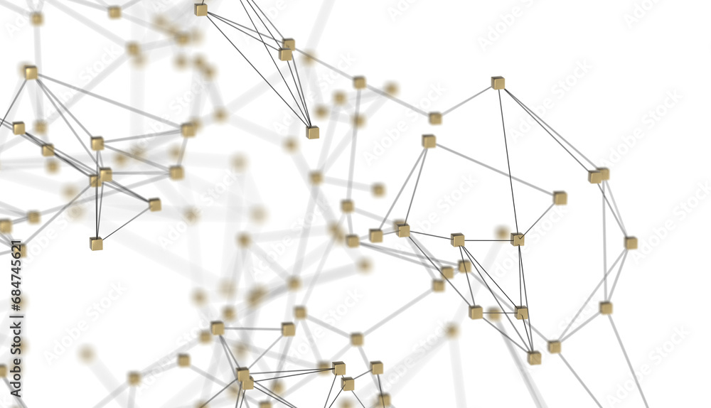 Poster Abstract polygonal space with connecting dots and lines. Dark background. Connection structure. 3d Widescreen