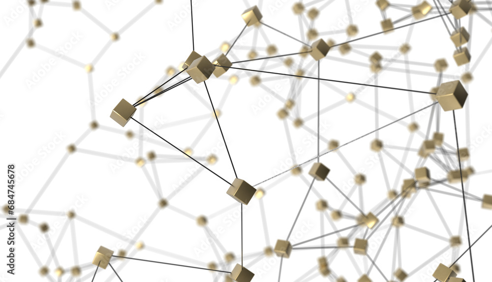 Leinwandbilder Big data visualization. Network connection structure with chaotic distribution of points and lines. 3D rendering.