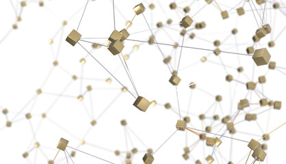 Abstract polygonal space with connecting dots and lines. Dark background. Connection structure. 3d Widescreen