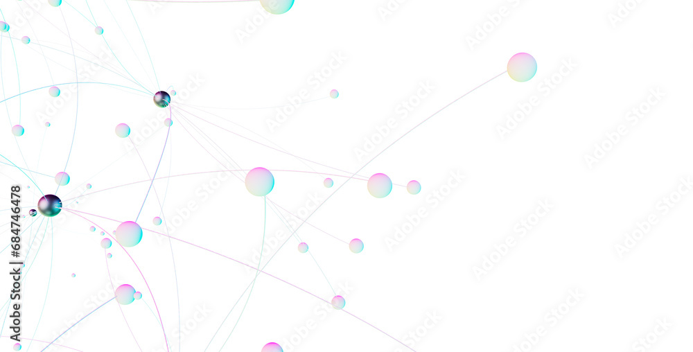 Poster Abstract polygonal space with connecting dots and lines. Dark background. Connection structure. 3d Widescreen