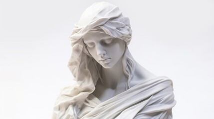 Beautiful female plaster statue isolated on white background, created with Generative Ai technology.