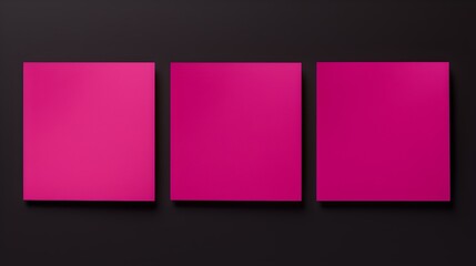 Set of fuchsia square Paper Notes on a black Background. Brainstorming Template with Copy Space