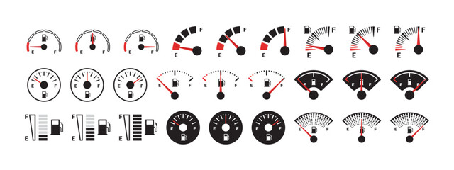 Fuel gauge icons set. Gasoline indicator. Fuel indicator concept. Vector scalable graphics