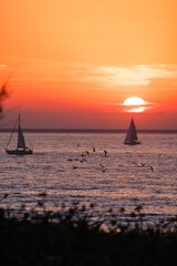 Sunset at the beach yachts