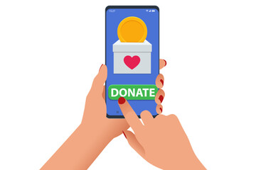 Isometric people characters donate money for charity online. Humanitarianism is expressed through crowdfunding and fundraising. Giving cash is a sign of care and solidarity with the less fortunate.