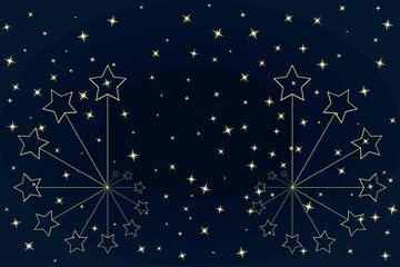 Fototapeta premium Abstract Panoramic Sky Map. Bright Yellow Constellations Isolated on Starry Night Background. Futuristic Glowing Banner. Template for Holiday Greetings. Raster. 3D Illustration