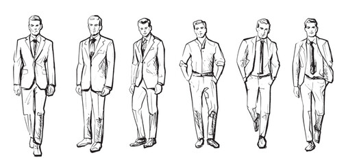 Fashion models. Line Drawing. Illustration of Young Man - 684750242
