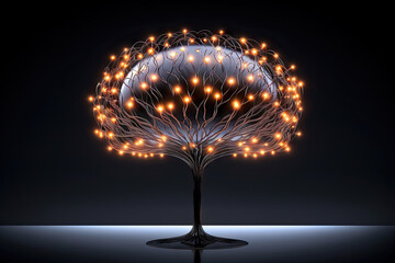 A lighted tree in the middle of a dark room created with generative AI technology