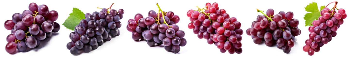 Bunch of ripe red grapes isolated on transparent background. View from above - obrazy, fototapety, plakaty