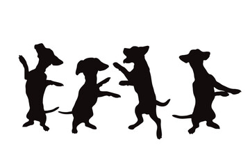 Vector silhouette of group of dogs on white background. Symbol of pet and friendship.