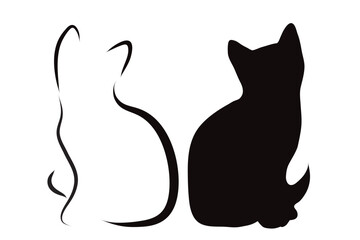 Couple of vector illustrations of cat on white background. Symbol of farm and pet.
