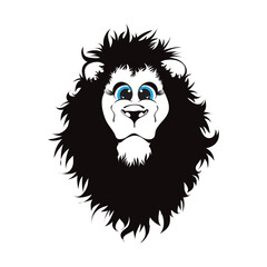 Vector illustration of cartoon lion with blue eyes on white background. Symbol of wild animal.