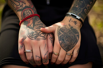 A couple of people with tattoos on their hands created with generative AI technology