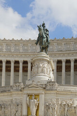 Fototapeta na wymiar Statues in the Monument of Victor Emmanuel II, located in Rome, Italy. Vertical photo. High quality photo