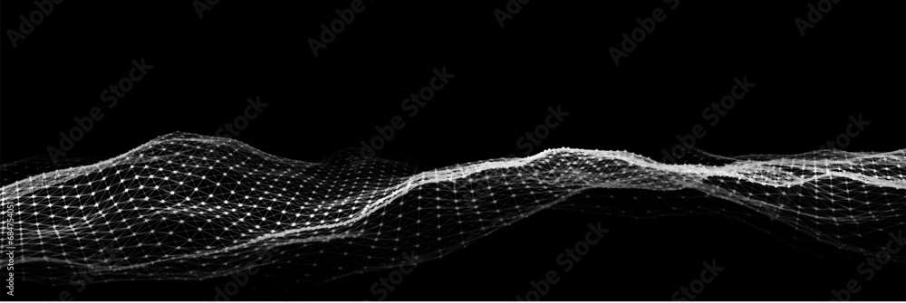 Aufkleber Wave of particles and lines. Big data visualization. Abstract background with a dynamic wave. Vector illustration.