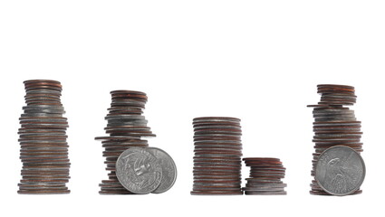 Set column dollars metal, cash money, coin isolated on white, side view, clipping path