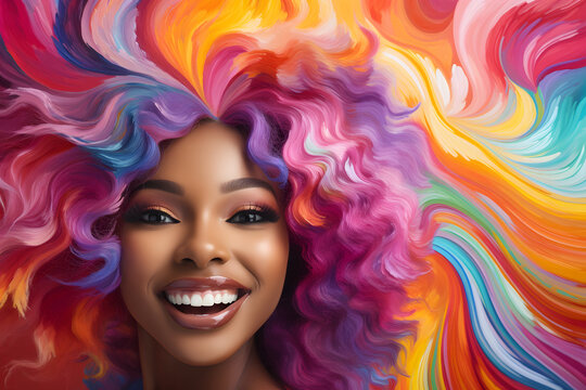 LGBT woman, LGBTQ rainbow flag, lesbian pride or LGBT pride movement