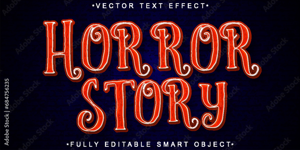 Poster red cartoon horror story vector fully editable smart object text effect