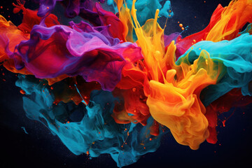 A splash of bright colors on a dark background. Vibrant abstract explosion