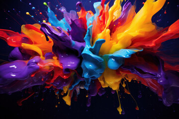 A splash of bright colors on a dark background. Vibrant abstract explosion