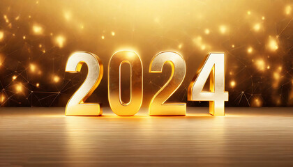 Golden happy new year 2024 on golden background