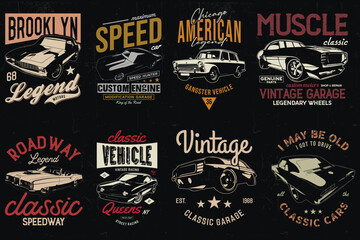 Vintage Car T-shirts Designs bundle. American old classic cars t-shirt.