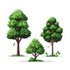 Three trees vector, 2D cartoon style, white background.