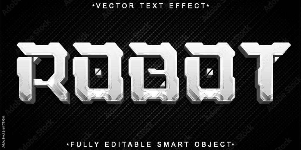 Poster silver robot vector fully editable smart object text effect