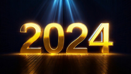 Happy new year 2024 golden numbers with sparkling background