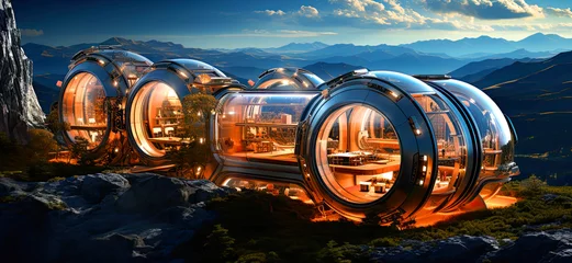 Fotobehang Fantastic space hotel, concept of the future and space travel © Kseniya