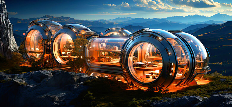 Fantastic space hotel, concept of the future and space travel