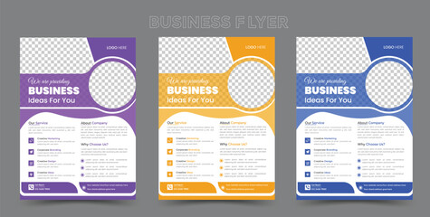 a bundle of 3 templates of different color variation,a4 flyer template, modern business flyer template, abstract business flyer and creative design, 