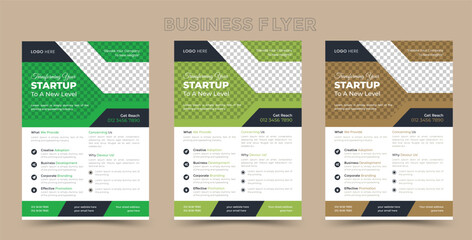 Corporate business flyer template design set with green, color. marketing, business proposal, promotion, advertise, template