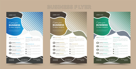 Creative and modern flyer template design with three color variation