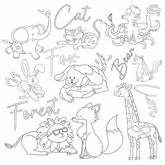 cute animals collage elements space kids coloring vector