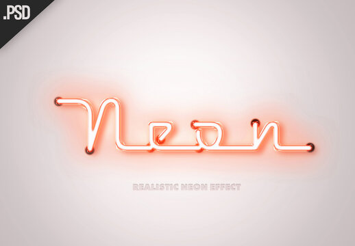 Realistic neon tube light text effect. Use on any shape.