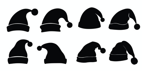 Santa hat silhouettes set. Santa hat icons set. Vector illustration