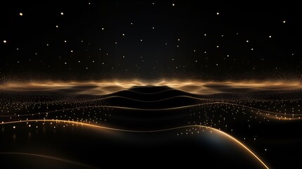 Abstract Gold Waves. Shiny golden moving lines design element on dark background for gift, greeting card