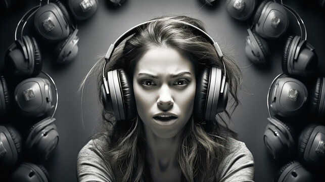 ligyrophobia: the visceral response to overwhelming sounds, captured in ultra-realistic detail, showing the stark contrast of fear in everyday situations - generated with AI