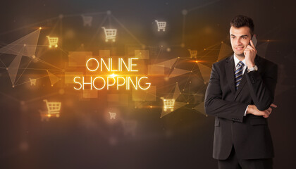 Businessman thinking about shopping concept concept
