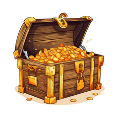 2D cartoon style treasure box vector, white background
