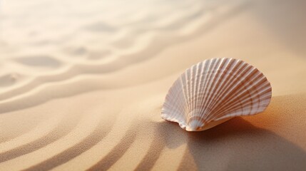 Fototapeta na wymiar A close-up of a delicate seashell on a sandy surface, evoking a sense of tranquility.