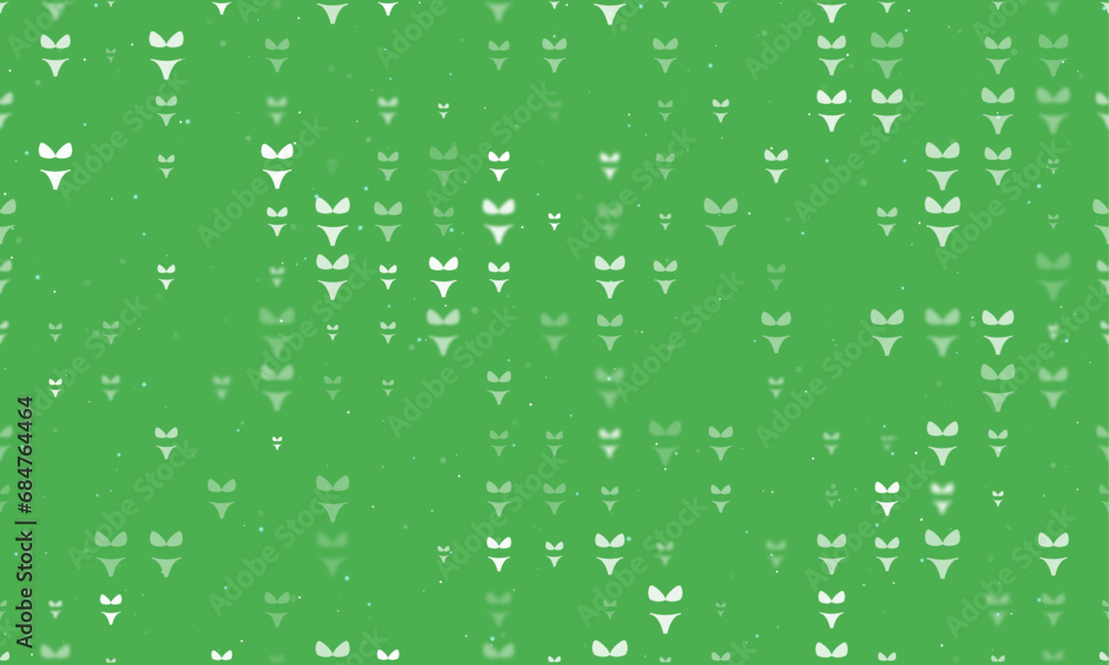Poster seamless background pattern of evenly spaced white bikini symbols of different sizes and opacity. ve