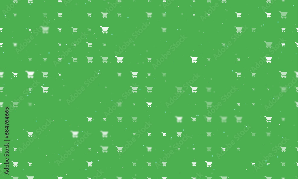 Poster seamless background pattern of evenly spaced white shopping cart symbols of different sizes and opac