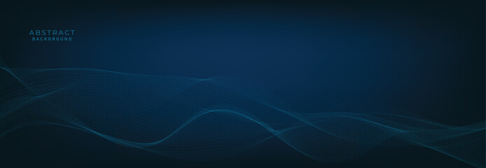 Blue background with flowing wave lines. Futuristic technology concept. Vector illustration