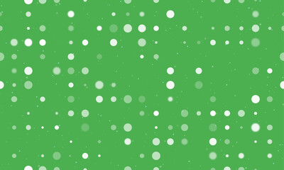 Seamless background pattern of evenly spaced white circles of different sizes and opacity. Vector illustration on green background with stars