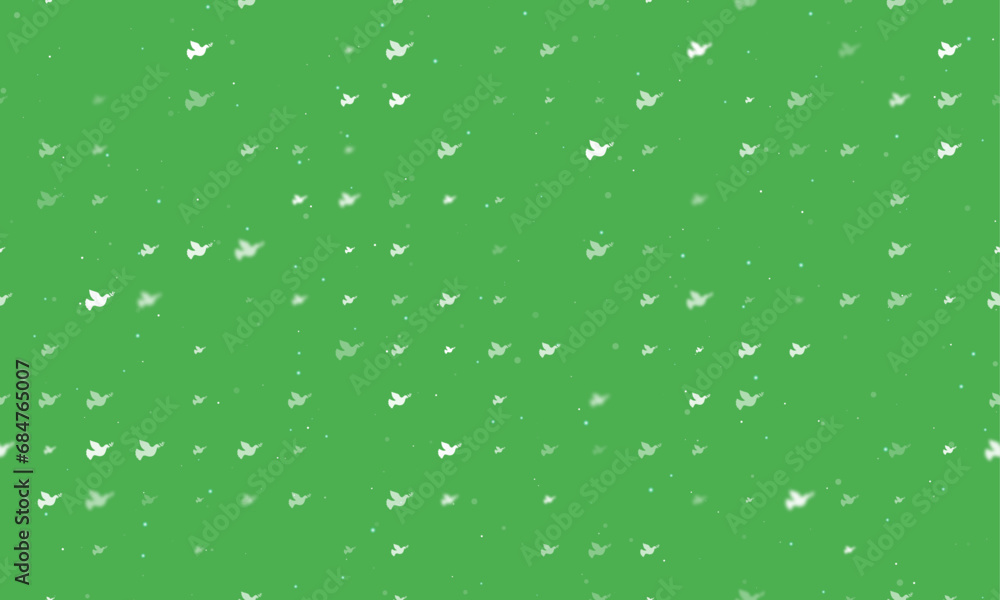 Poster seamless background pattern of evenly spaced white dove of peace symbols of different sizes and opac
