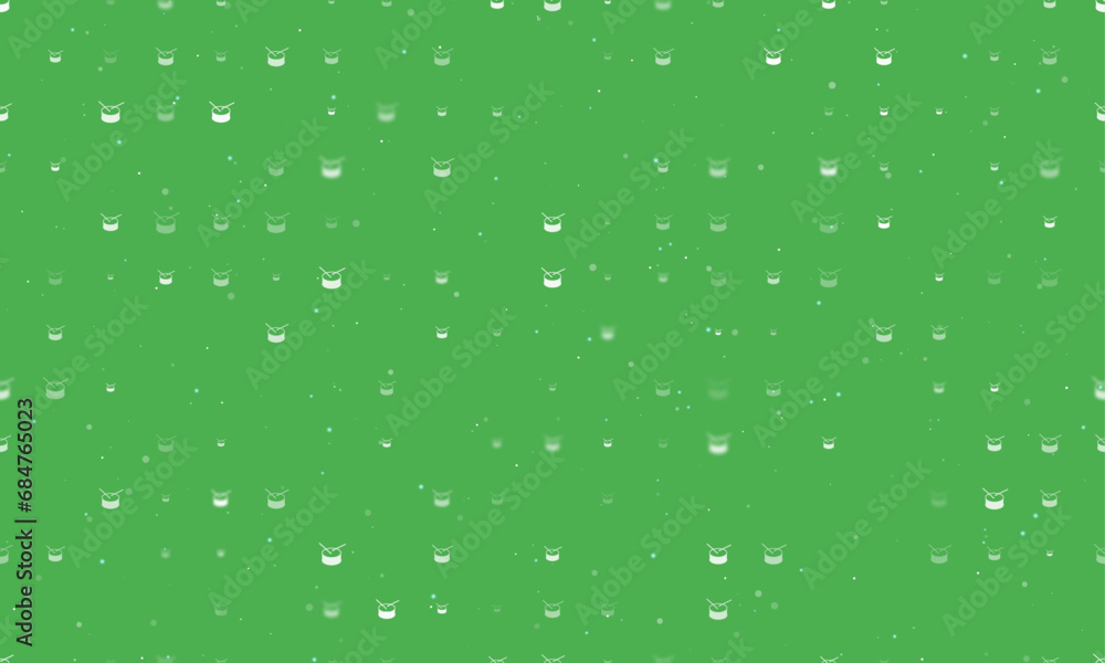 Poster seamless background pattern of evenly spaced white drum symbols of different sizes and opacity. vect