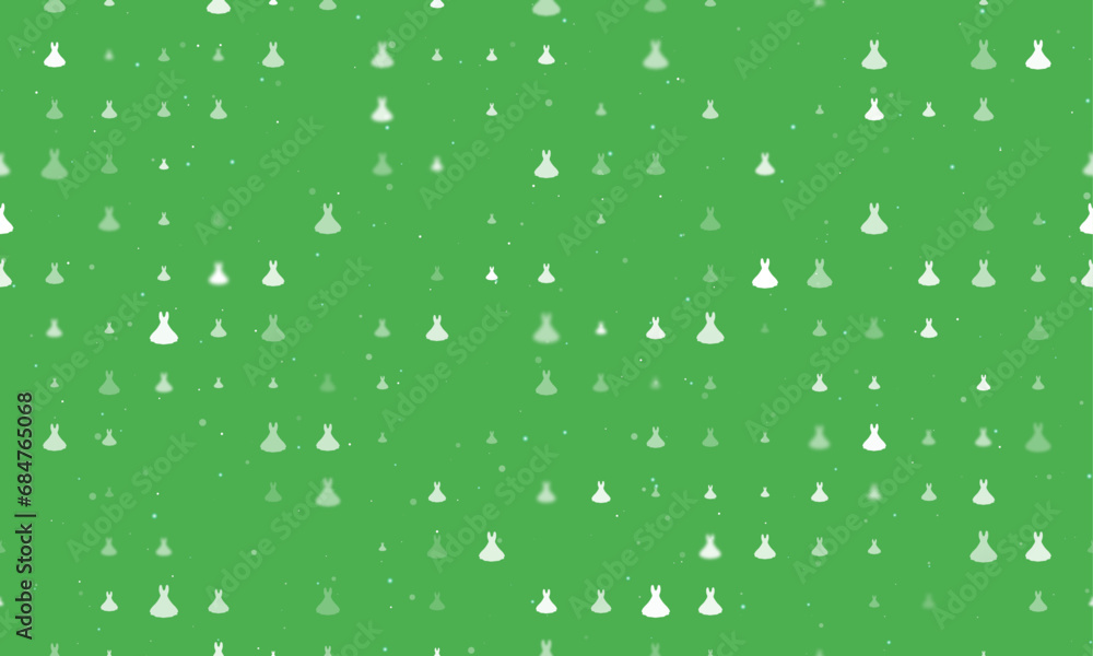 Poster seamless background pattern of evenly spaced white flared dress symbols of different sizes and opaci