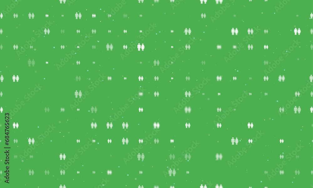Poster seamless background pattern of evenly spaced white man with woman symbols of different sizes and opa